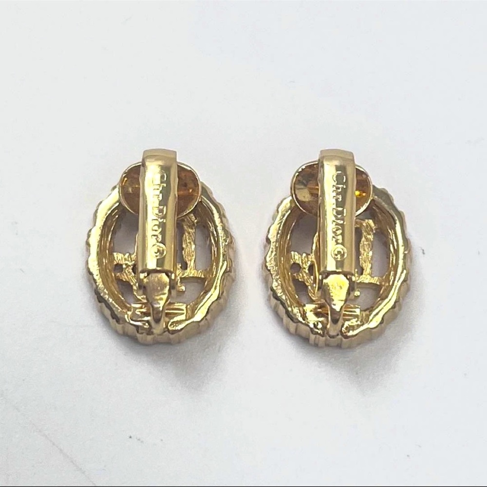 Christian Dior Gold Clip-On Earrings Set Logo Design Vintage - Picture 5 of 8